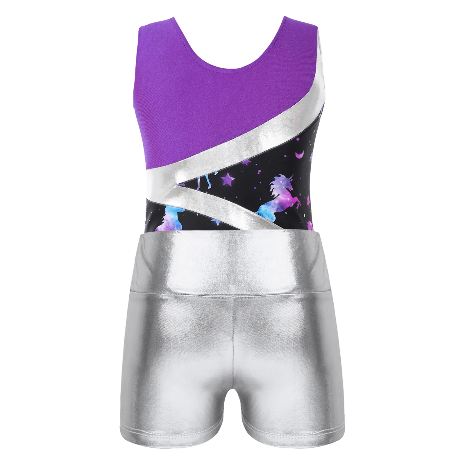 Kids Girls Ballet Dance Leotard Sportswear Swimwear Sleeveless Gymnastic Bodysuit with Shorts Skating Stage Performace Dancewear