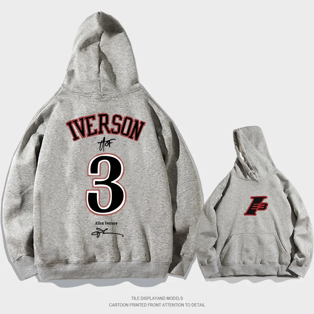 Iverson Nr. 3 Kapuzenpullover für Herren und Damen, Frühling und Herbst, Winter, Jugend, trendiger Basketball-Sport, lockerer Freizeitmantel, Streetwear – Detail 4