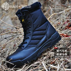 Botas táticas respiráveis masculinas, Sapatos de segurança com cadarço, Bota de tornozelo de combate deserto preto, Lona, Casual