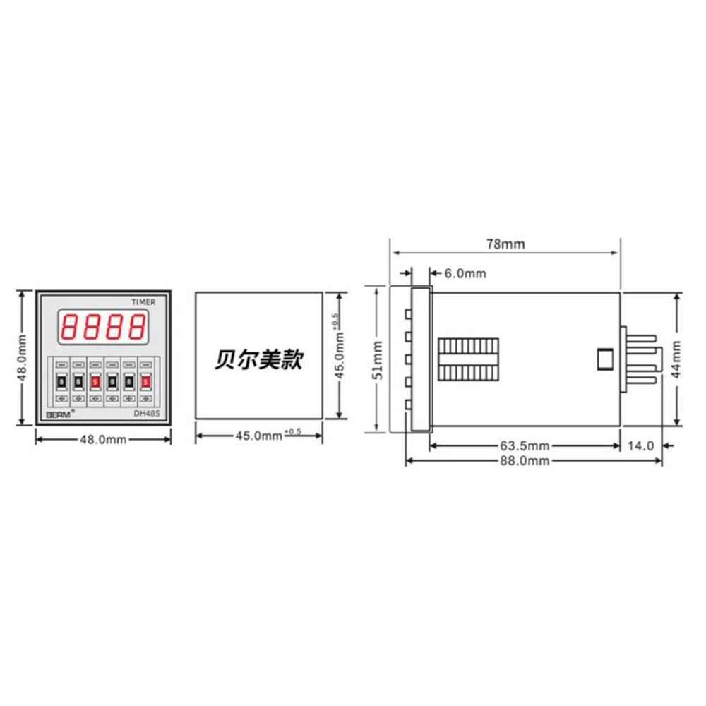 Imagem -04 - Berm 0.1s-99 Horas Dh48s-s Digital Display Pequeno Duplo Ciclo Tempo Relé 2z 1z Digital Ac220v 380v Atraso Dc24v com Soquete