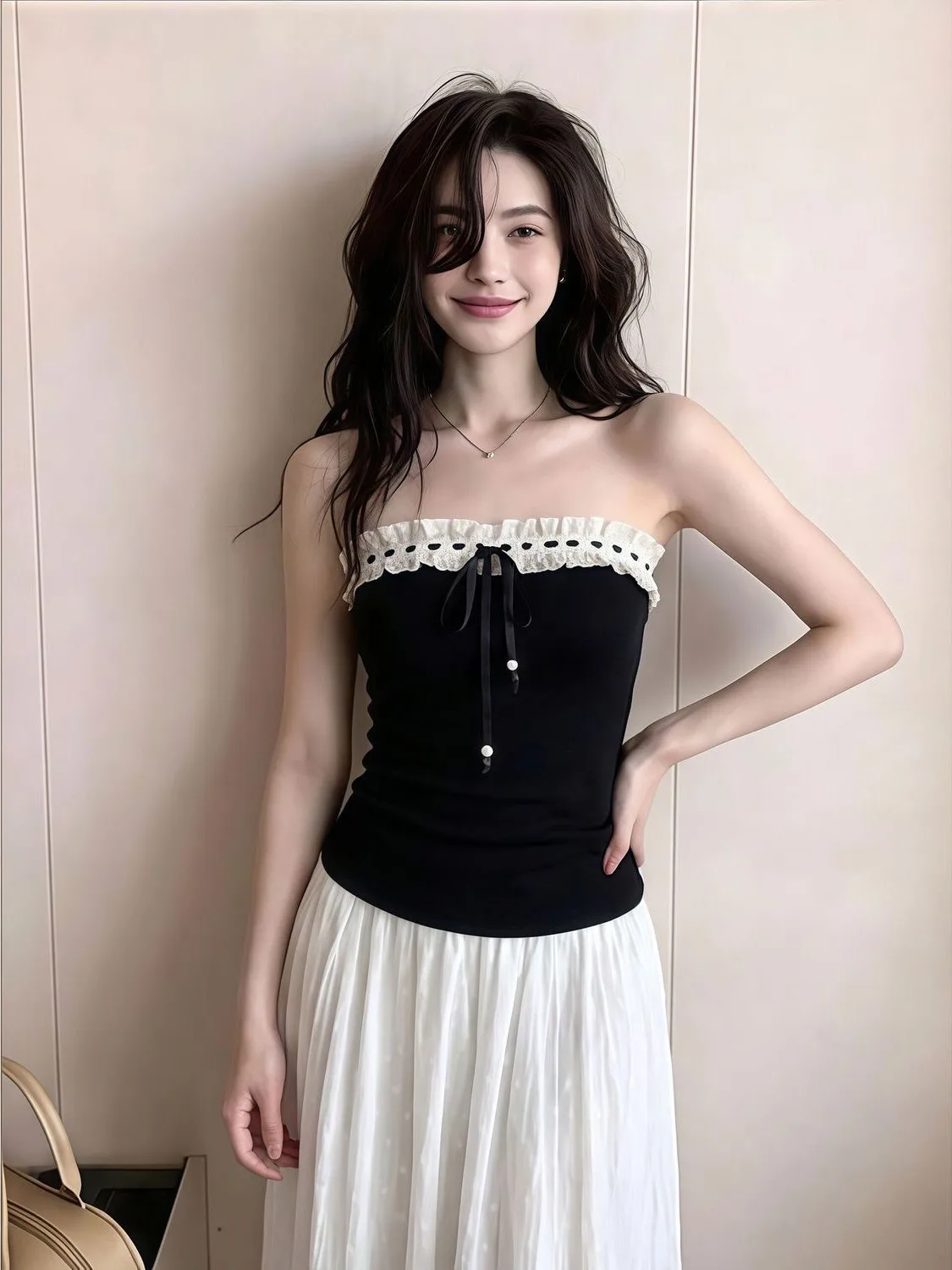 Pure Desire Lace Trim Tube Top Women's Summer 2026 Slimming Slim Fit Prevent Exposure Sleeveless Shirt Korean Style Commute