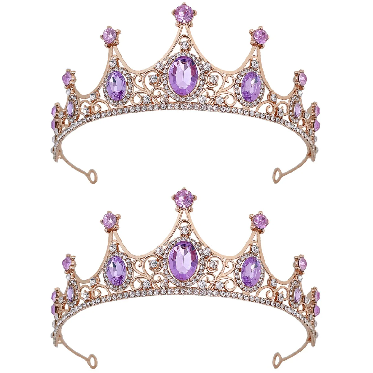 

2 Pieces Wedding Decor Crown Bridal Headpieces Girl Tiaras for Girls Banquets Headdress Purple Women