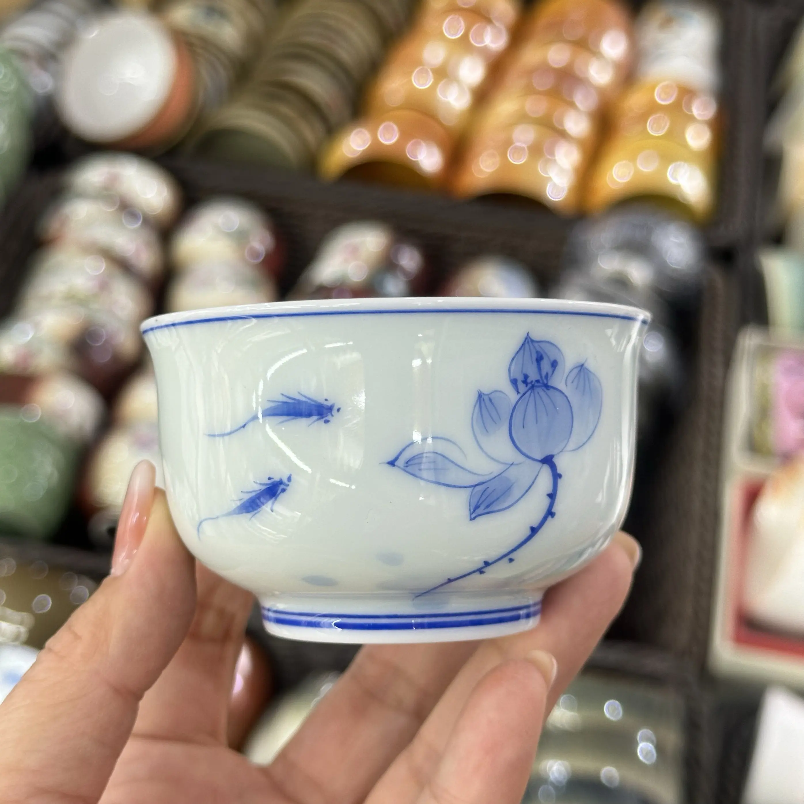 Jingdezhen Blue and White Hand Drawn Ceramic Cup Cup Single Cup Large Tea Bowl Tea Cup Water Cup Happy Fish