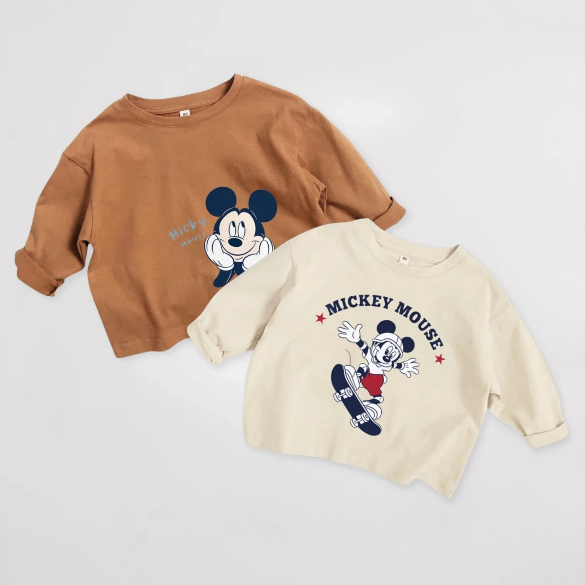 

Бутиковая модная детская футболка с длинными рукавами, топы, осенняя одежда, повседневная нижняя рубашка, блузка с круглым вырезом, детская одежда с принтом Микки