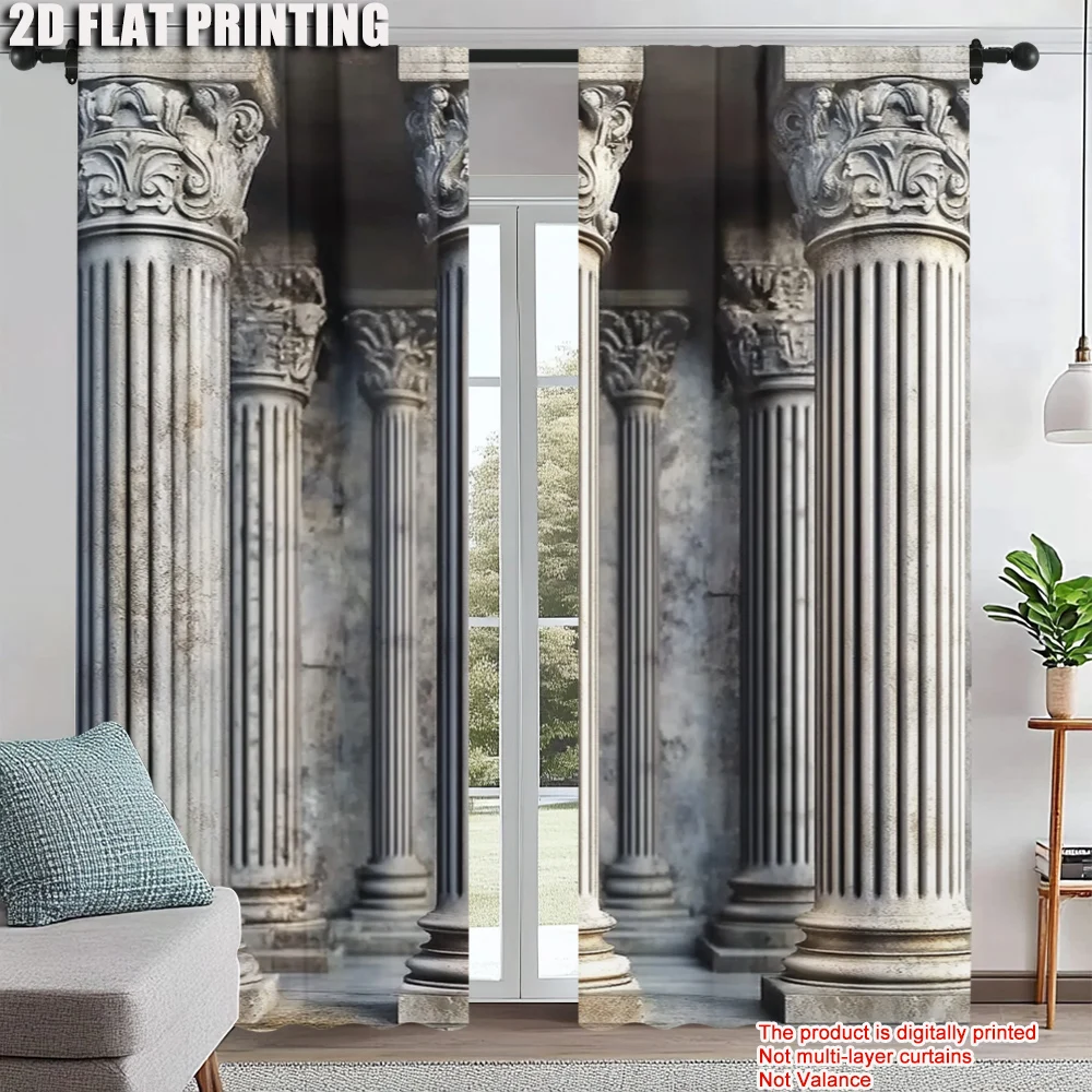 

2pc, Party Curtains Vintage gray Roman columns Versatile Durable Polyester,Without Electricity Spring Party & Holiday Decor