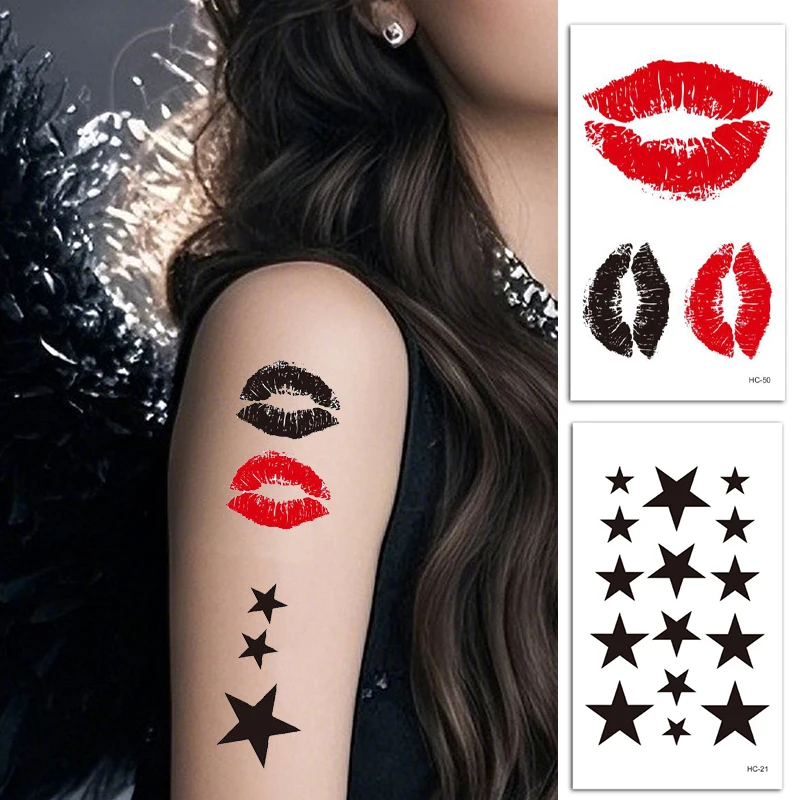 10 قطعة ملصق وشم مؤقت مقاوم للماء مثير الشفاه قطع نجمة الخماسي حفلة الشرير الصليب ملصق للجسم الذراع الساق تاج الوشم