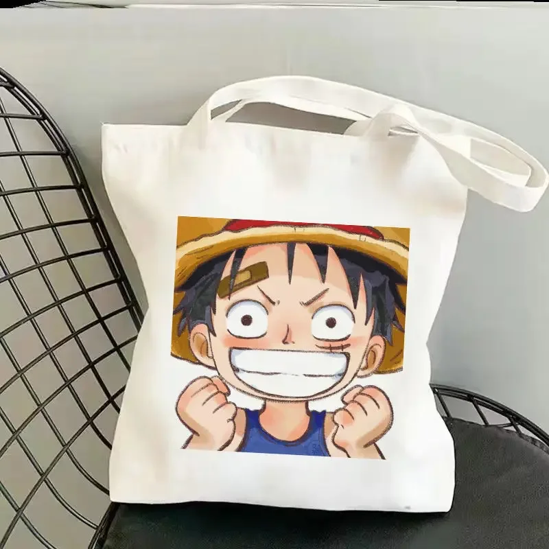 One Piece Cartoon Canvas Bag Luffy Zoro Usopp Choppe New Large Capacity Student Couple Book Animation Zippered Shoulder Tote Bag