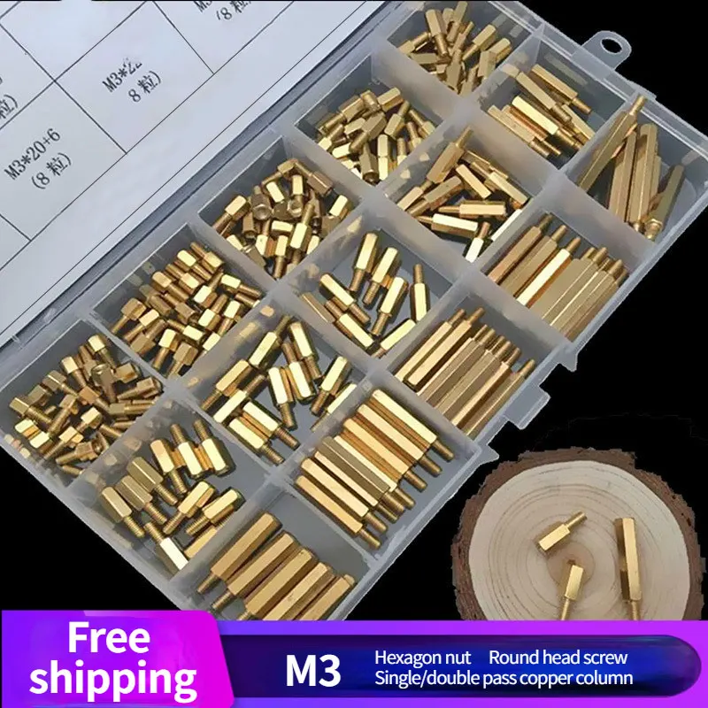 

190/150/110pcs M3 Hex Brass Gasket Copper PCB Board Hex Strut Spacer Column Main Board Column Frame Stud Nut Bolt Screw