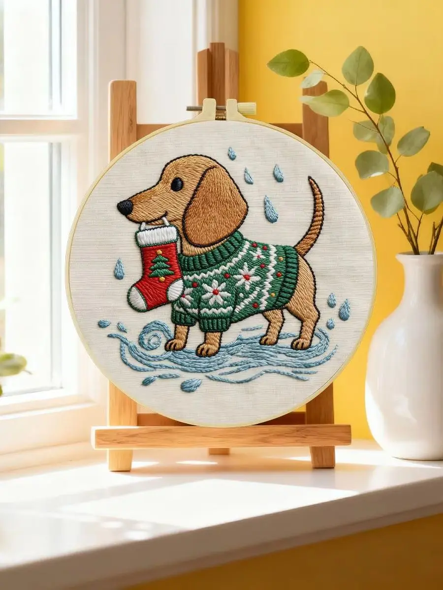 1 Stück 20X20CM/15X15CM 7,87/6,3 Zoll Weihnachtswelpen-Stickerei-Starter-Kit DIY-Kit DIY-Stickerei-Set Handarbeiten Heimdekoration – Detail 6