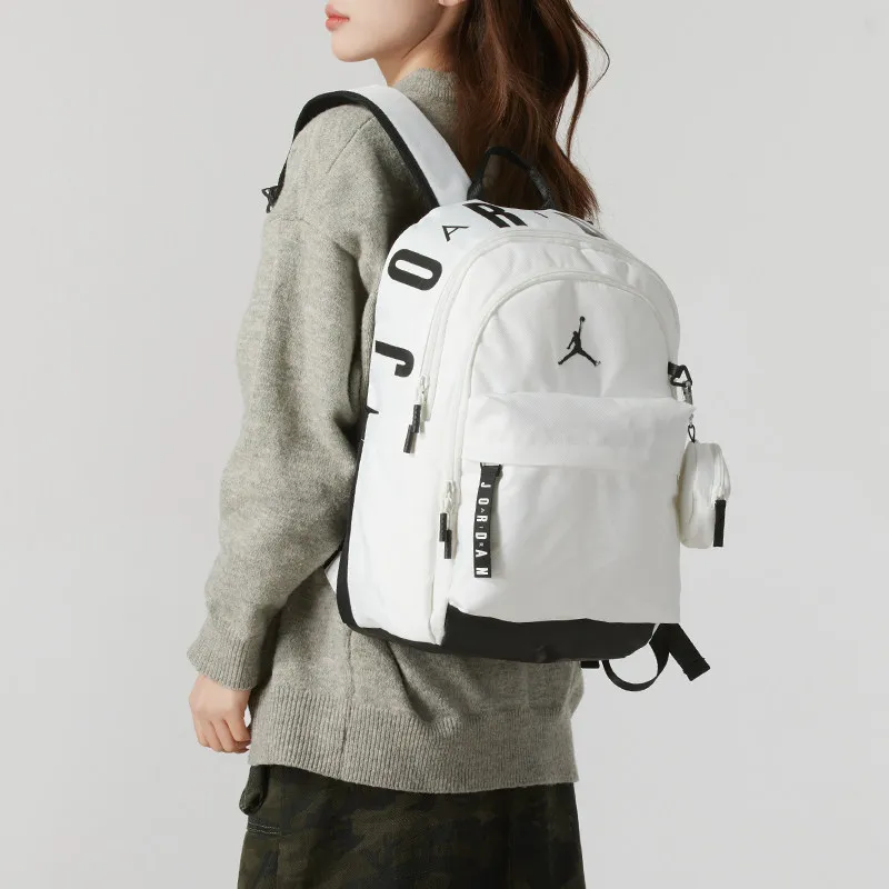 Afbeelding 4: Jordan Medium Rugzak JD2513158AD‑003 Wit Zwart Grote Capaciteit Schooltas Met Kleine Tas Casual Reisrugzak