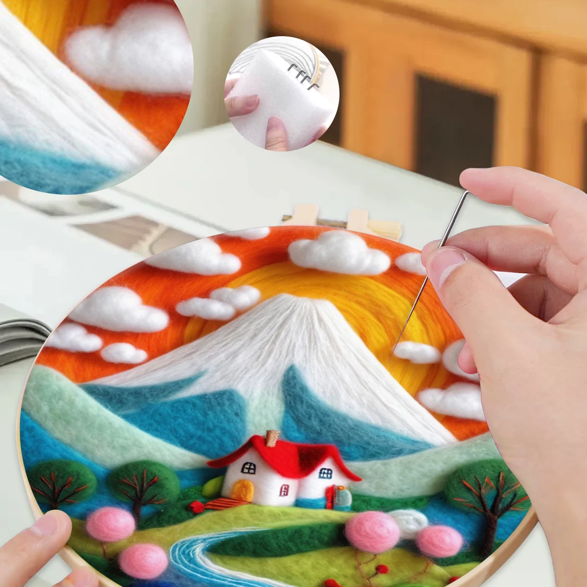 

SDOYUNO Wool Felt Painting Landscape Wool Fleece For Felting Diy Set Craft Supplies Sewing Wool For Knitting Kit Home Decoration