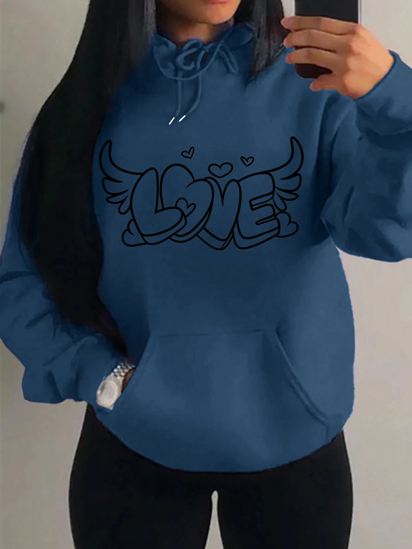 Love Has Angel Wings Creative Print For Women Sweatshirt Hip Hop Creativity Pullover Warm Fleece Streetwear Sport Style New