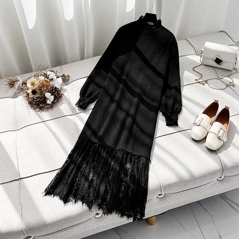 

plus Size Women's Knitted Sweater Dr Midi Length Faionable Spring Autumn Loose Fit Young Looking Casual OL Sle A-Line ...