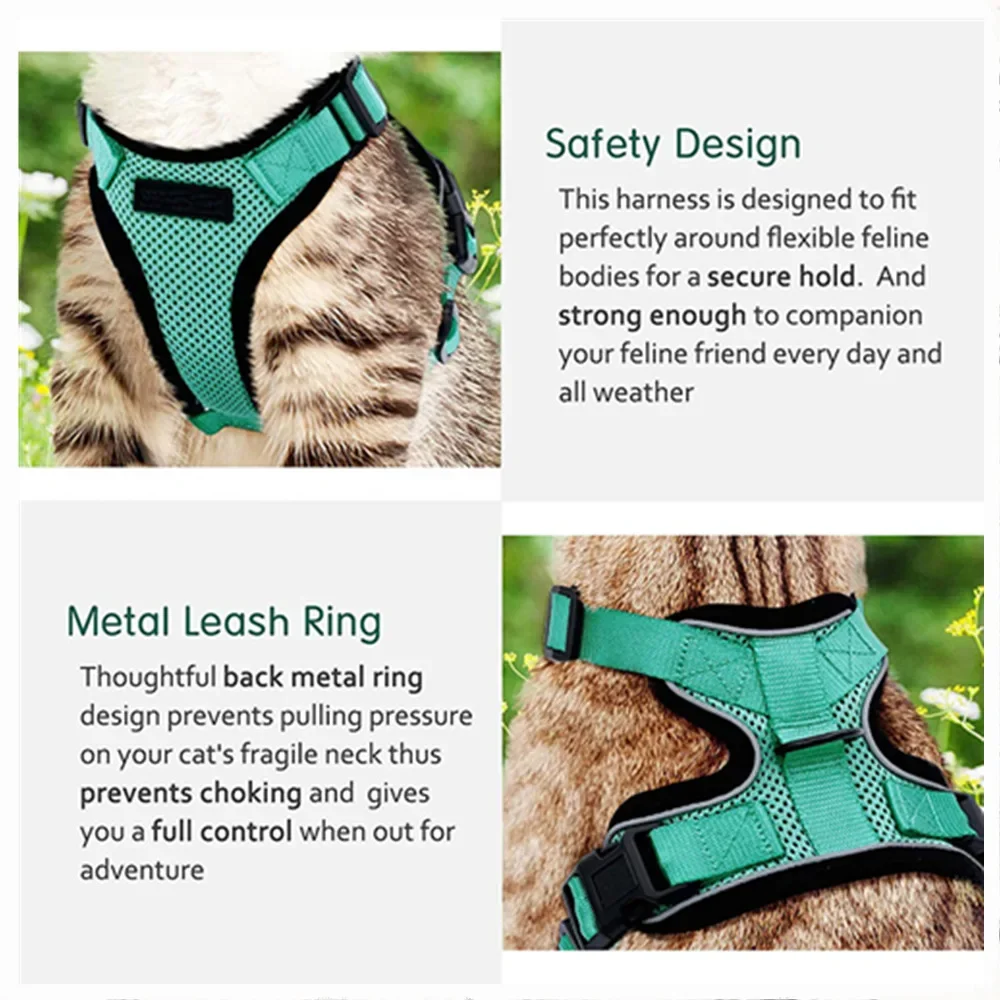 Breathable Cat Harness Leash Set Escape Proof Pet Harness Vest For Cats Small Dogs Reflective Walking Lead Leash Cat Accessories