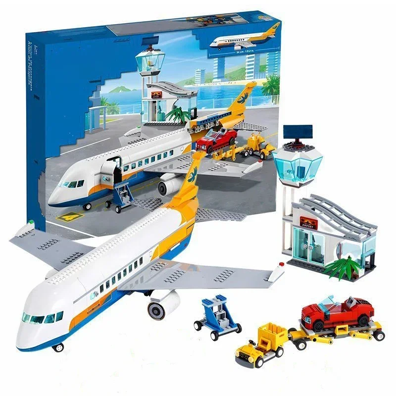 

City Passenger Aeroplane Airport Airplane Plane Station Building Blocks Aircraft Enducationa Model Assembled Kids Gift Adult Toy