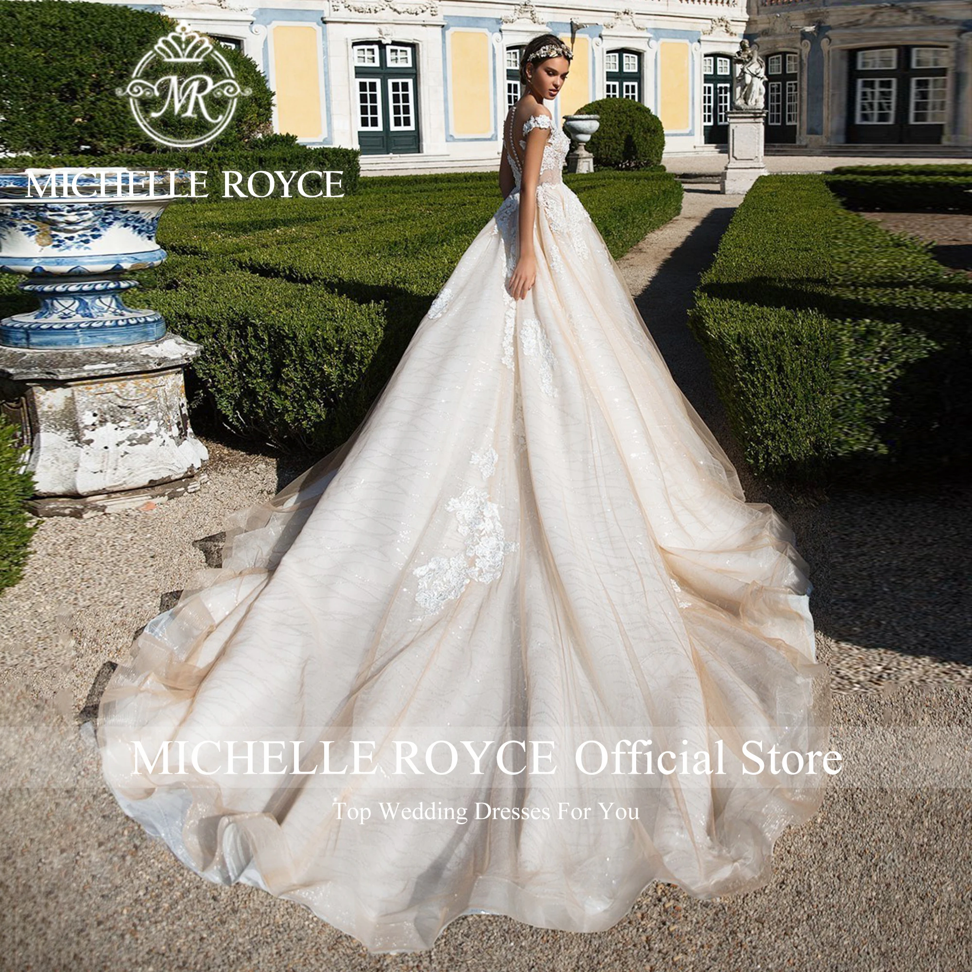 Michael Royce Luxus Brautkleider für Frauen 2024 Stickerei funkelnden Kurzarm Schatz Brautkleid Vestidos de Novia