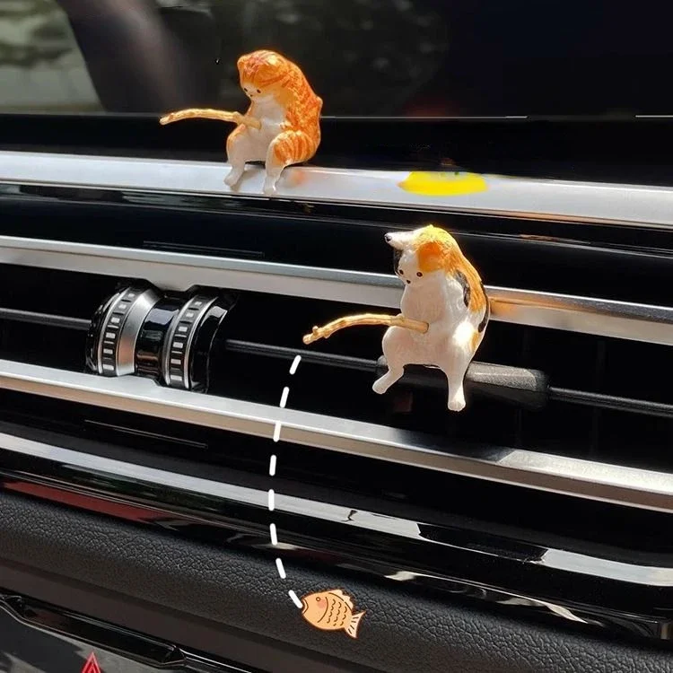 Fishing cat Car Interior Decoration Cute Resin With Pipe Glasses Auto Rearview Mirror Pendant Air outlet For Car Accessories