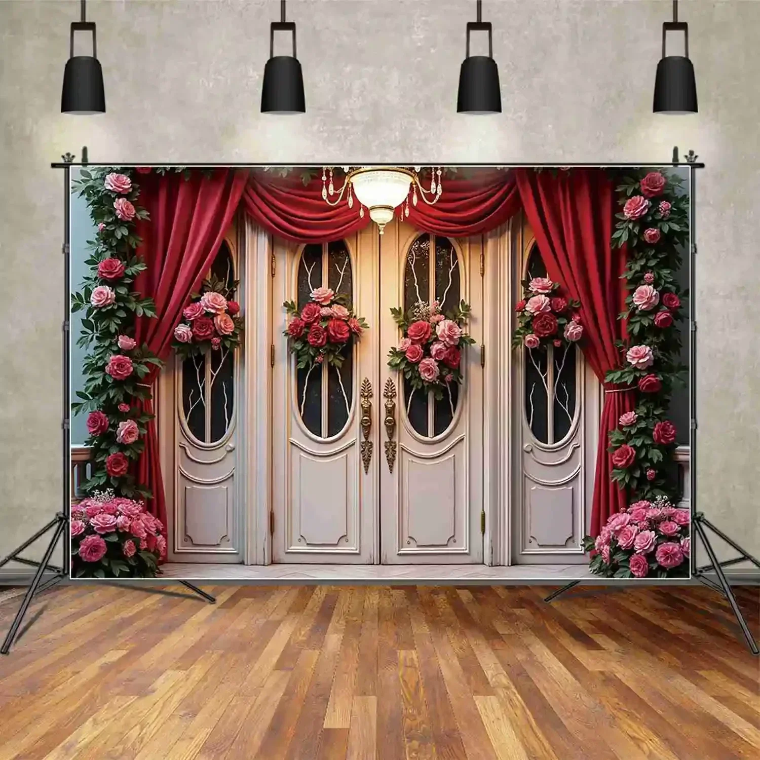 Moon.qg-愛の写真の背景、バレンタインデーの背景、写真カーテン、花、ピンクのキャビン、フォトゾーン、カップルの記念日、フォトブース