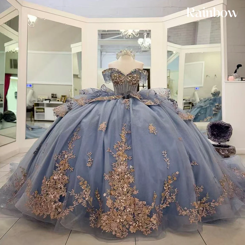 

Off The Shoulder Quinceneara Dress Ruffled Organza With Embroidered Lace Prom Party Gown Sleeveless Customized Vestido De Noche