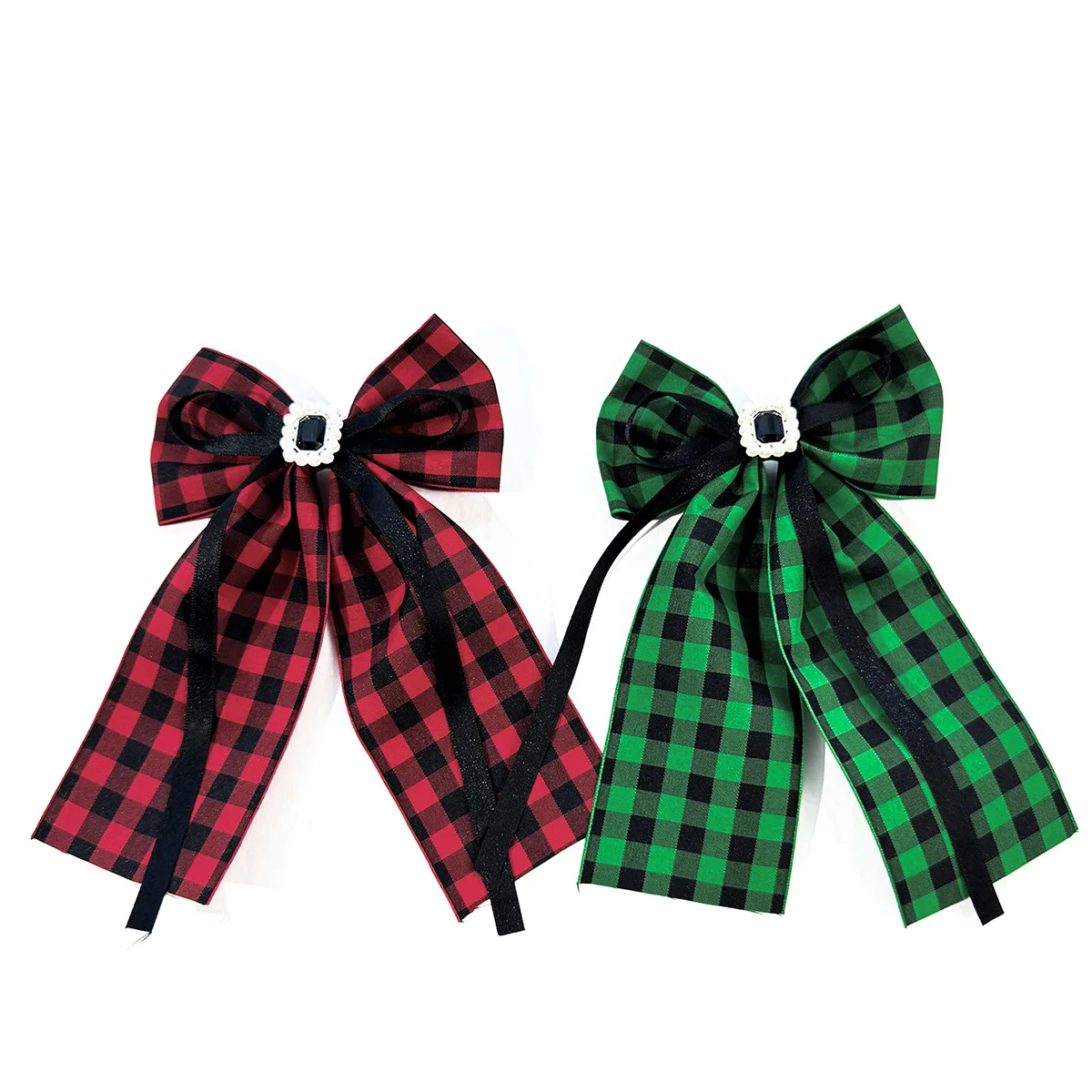 20pc Christmas Side Hair Clips Plaid Bow Hairpins with Long Tassels Red Green for Women And Girls Cheerful Hairgrips Headwear