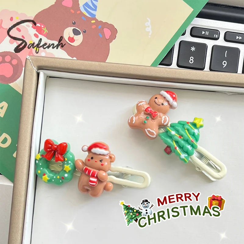 Christmas Hair Accessories Gingerbread Man Christmas Tree Hairpin Women Girls Cute Barrettes Bangs Clip Side Clip Christmas Gift