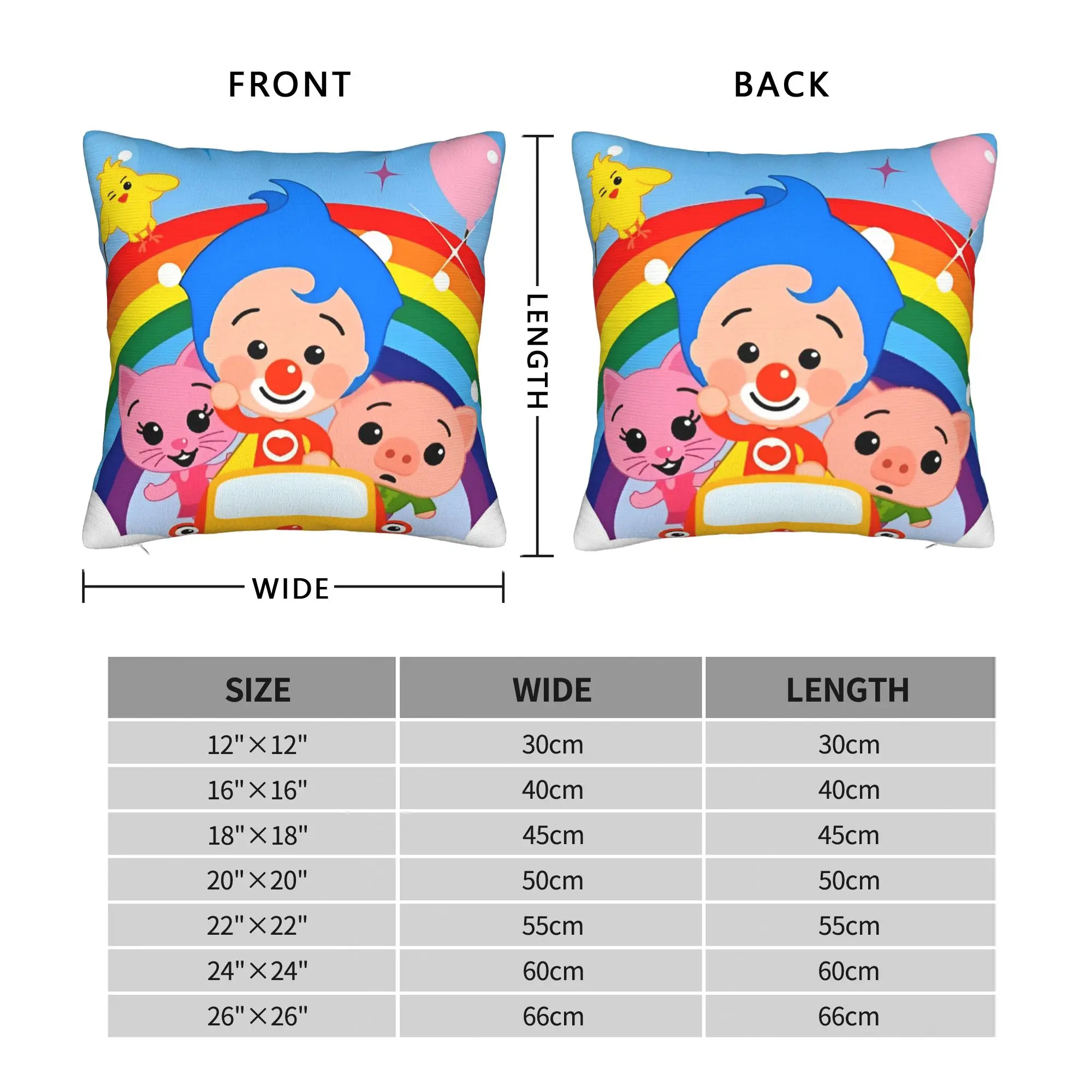 Cartoon P-Plims Square Pillow Cases Clown  Cushion Covers Customized Zippered Decor Throw Pillow Case Cover for Home 40x40cm