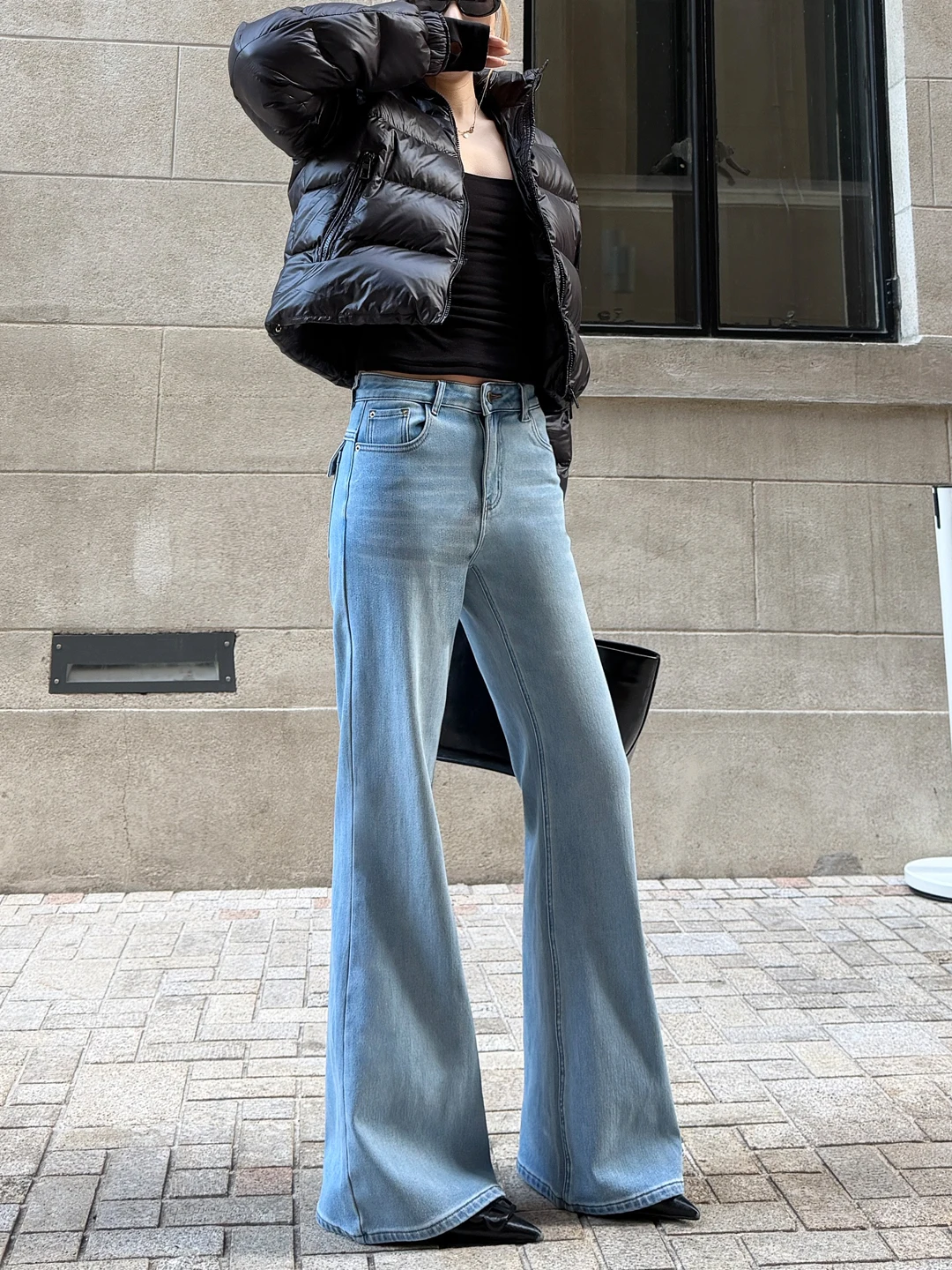

Light Blue Fce Lined Denim Jeans Women's Winter Vintage Waed Flared Pants Slimming Floor Length Straight Leg Jeans