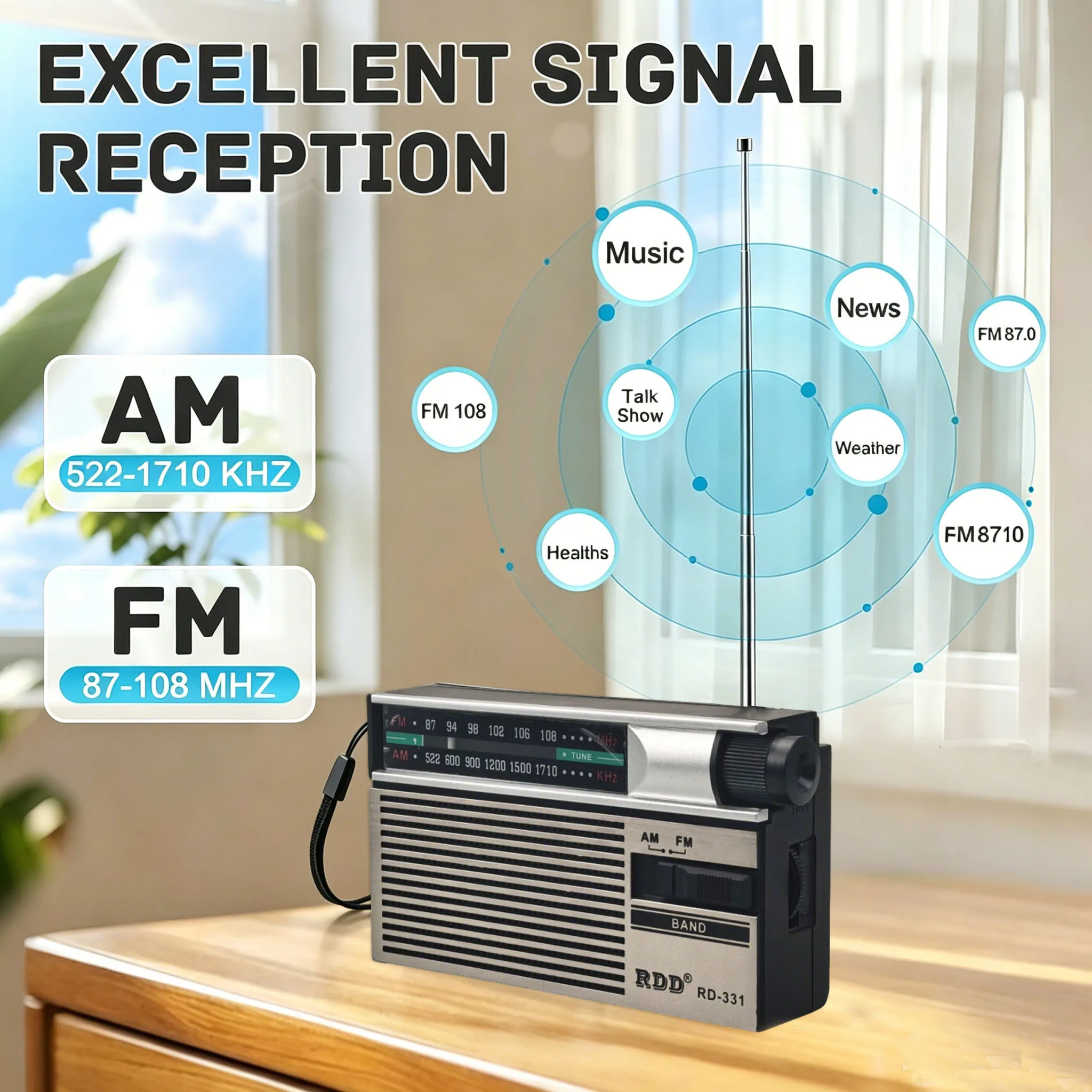 Portable FM AM Radio Mini High Sensitivity Retro Radios with Retractable Antenna 3.5mm Headphones Jack Rechargeable Vintage Rad