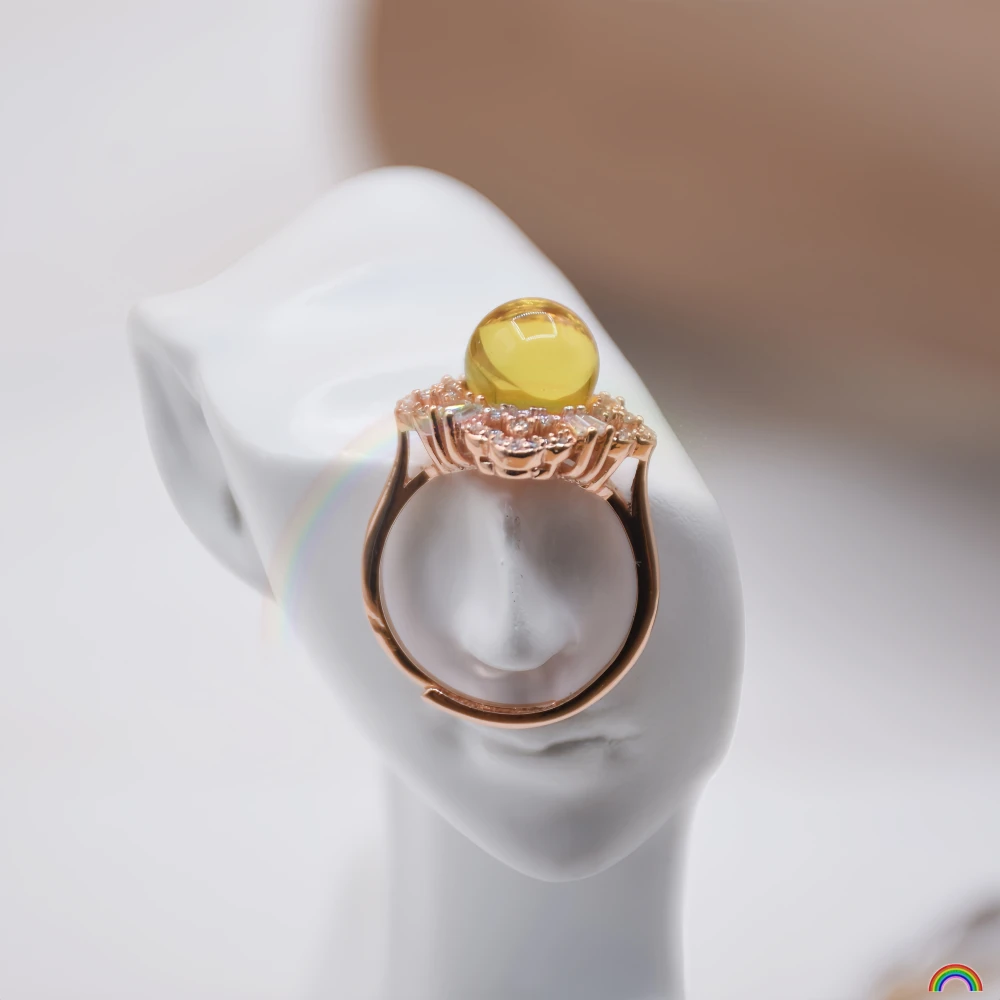 

Natural Mexican Water Purification Blue Amber Ring Women's Light Luxury Style Jewelry Rwbuy Brand Design