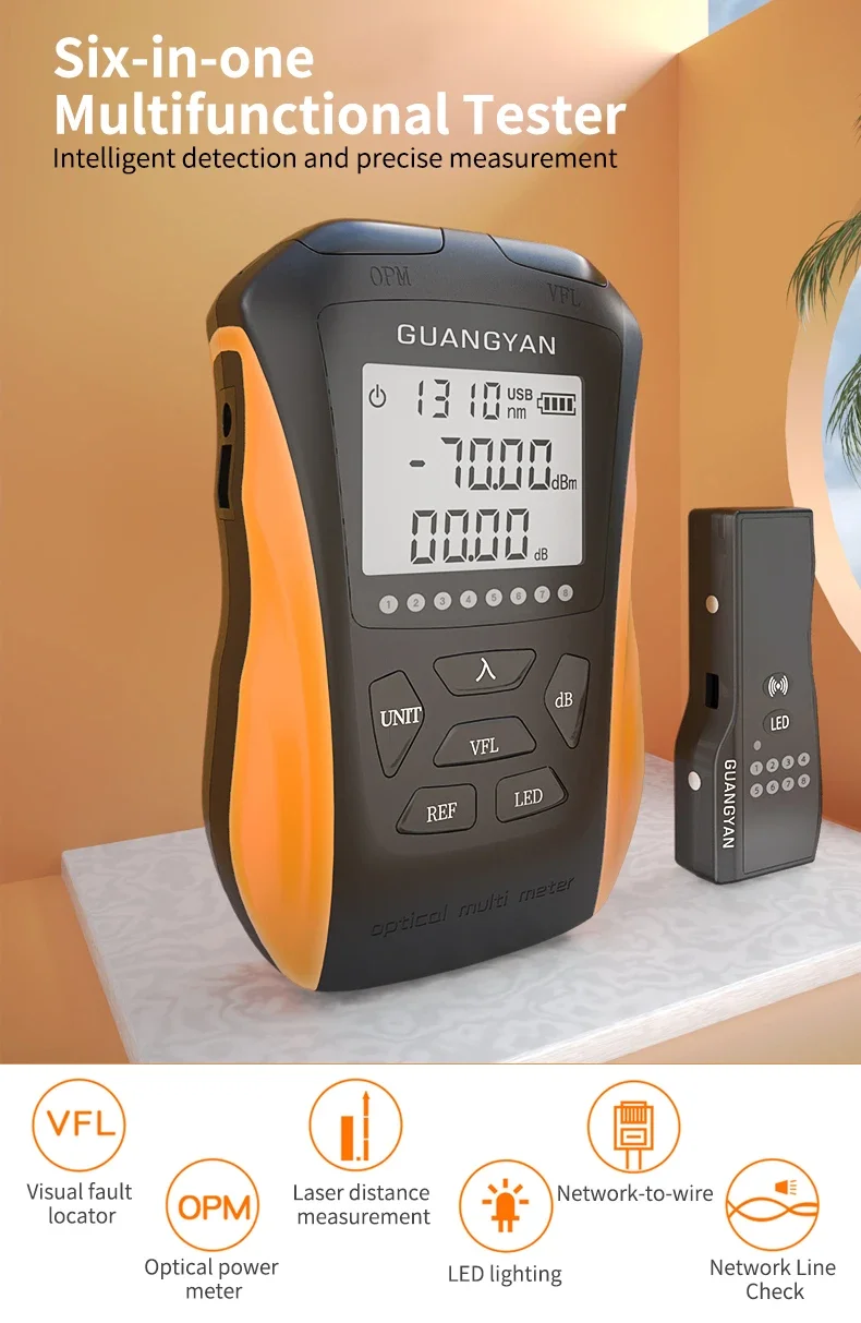 

6 in 1 Multifunction Optical Power Meter High Rechargeable precision OPM VFL Network Fiber Optic Cable Tester
