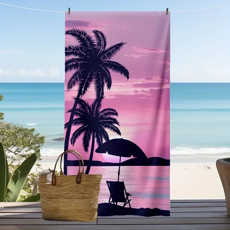 Newest Sunset Palm Tree Silhouette Beach Towel Tropical Seaside Quick Dry Vacation Towel Quick Dry Travel Towel