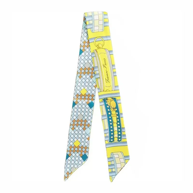 Moda francese Twill Double-sided Bicolore Piccola Sciarpa di seta Fascia da donna 2025 Nuova borsa Maniglia Nastro 5 * 90 cm