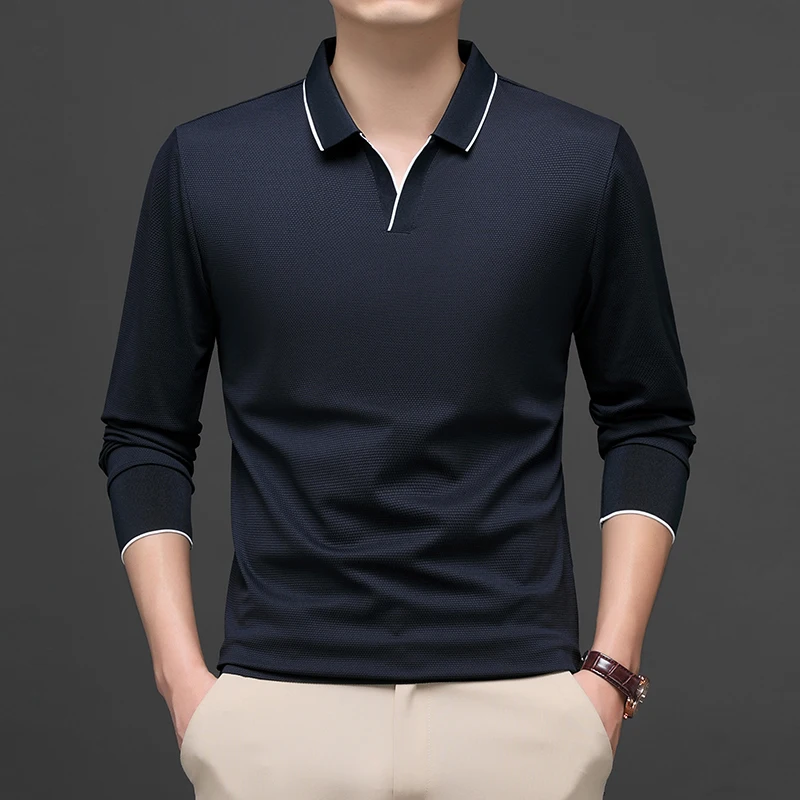 Men's Understated Textured Polo T-Shirt Soft & Skin-friendly Minimalist Style Tops Royal Blue White Khaki Black Attire Business