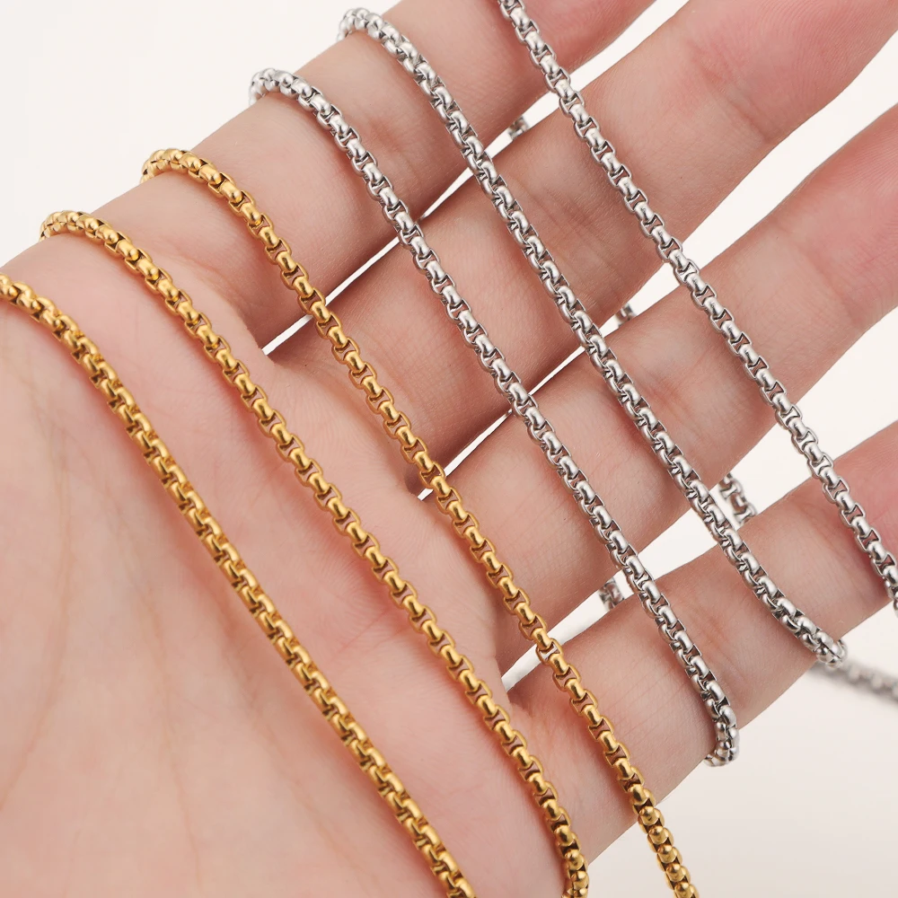 2 Meter 2/3mm Stainless Steel Gold Plated Square Box Chain for DIY Necklace Bracelet Anklet Jewelry Making Supplies Wholesale