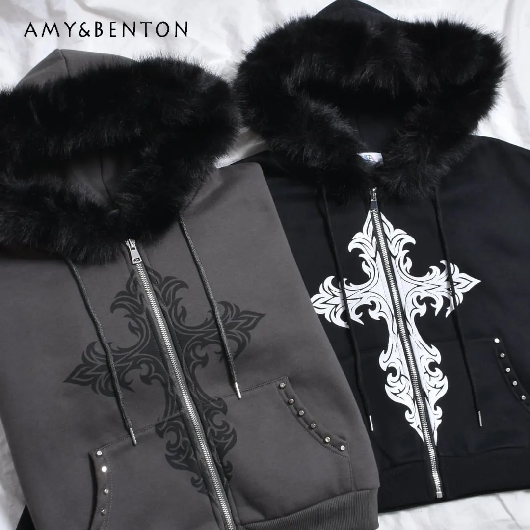 

Японская субкультурная готическая толстовка с принтом из страз и плюшем, женская, в стиле Харадзюку, панк, серия Mine, массовое производство, повседневная толстовка