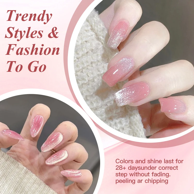 7ml Pink Cat Magnetic Gel Nail Polish Blue Green Sparkling Glitter Glass Bead Semi Permanent Soak Off UV Gel Varnish Manicure