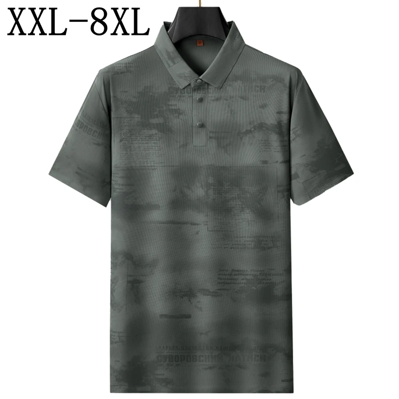 8XL 7XL 6XL 2026 New Summer High End Fashion Printed Polo Shirt Men Tops Short Sleeve Lapel Mens Shirts Casual Loose Polos Man