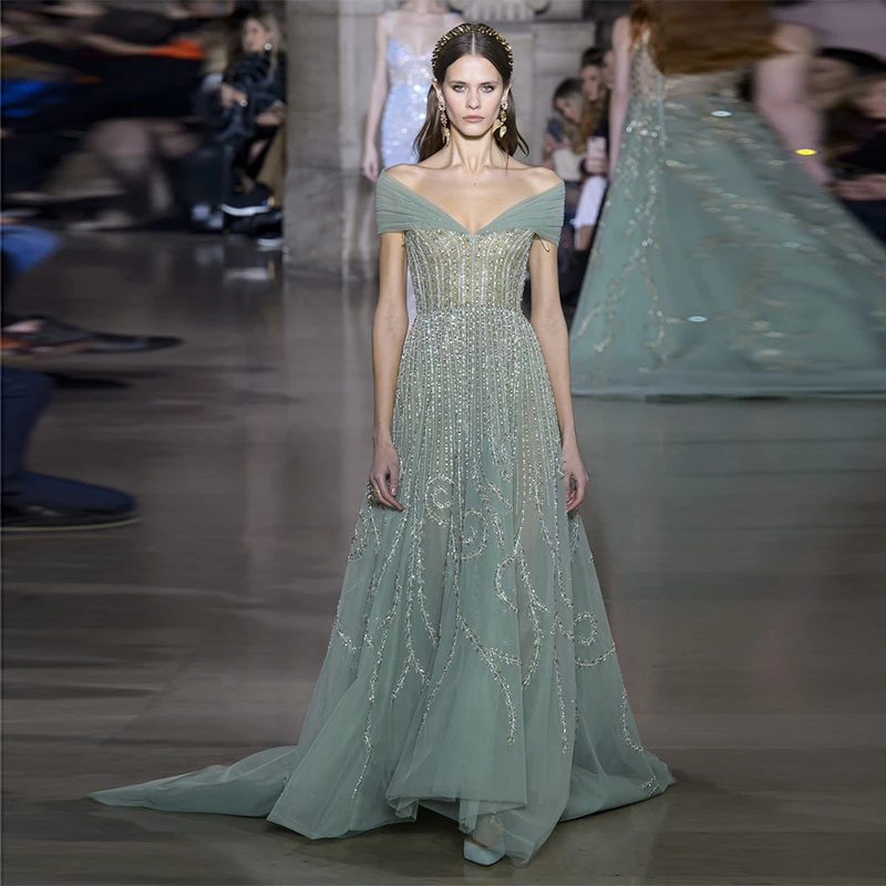 

Новое поступление Georges Hobeika с открытыми плечами, зеленые вечерние платья трапециевидной формы с бисером и фиеста فساتين سهره