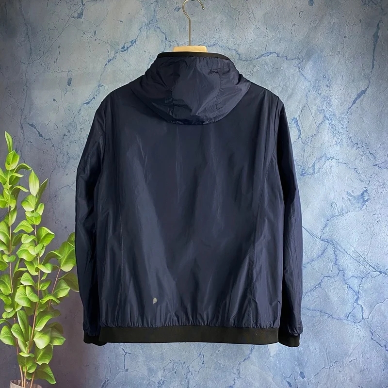 

Double-Sided Reflective Plaid Hooded Jaet Youth Faion Trend Men's Outerwear Windproof Long Sve Zipper Closure Sports