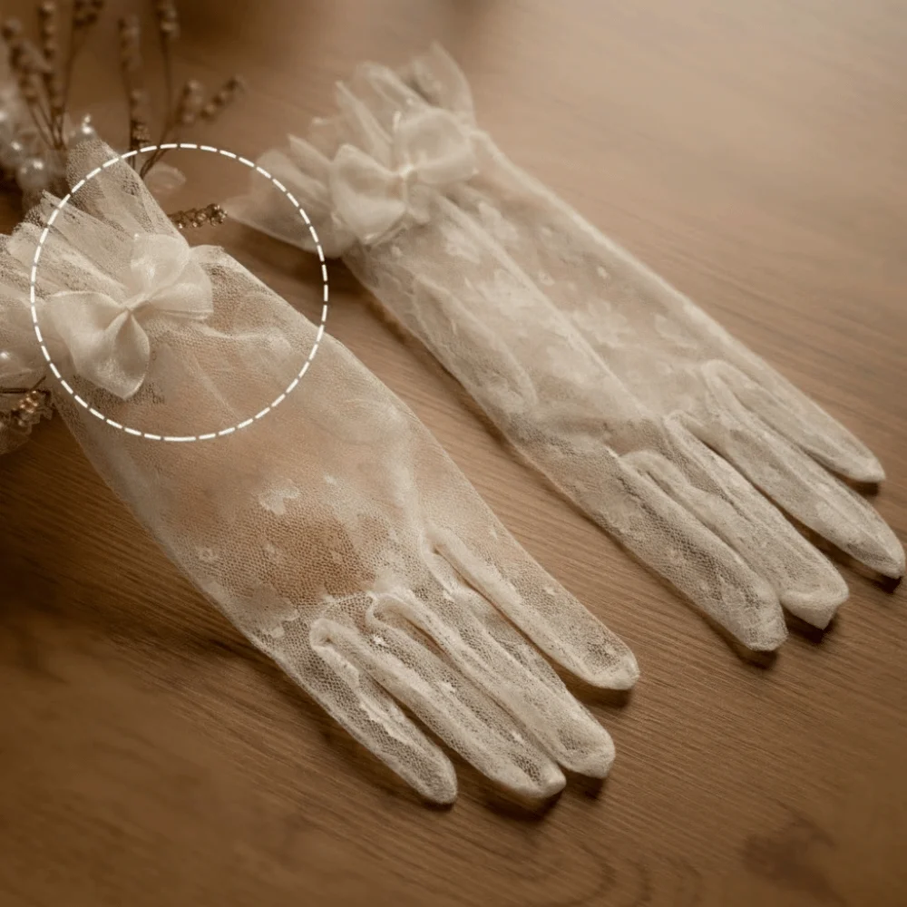 Elegant Thin Mesh Bridal Gloves Breathable Bow Knot Wedding Gloves Soft Pearl Decoration Short Lace Gloves Wedding Dress