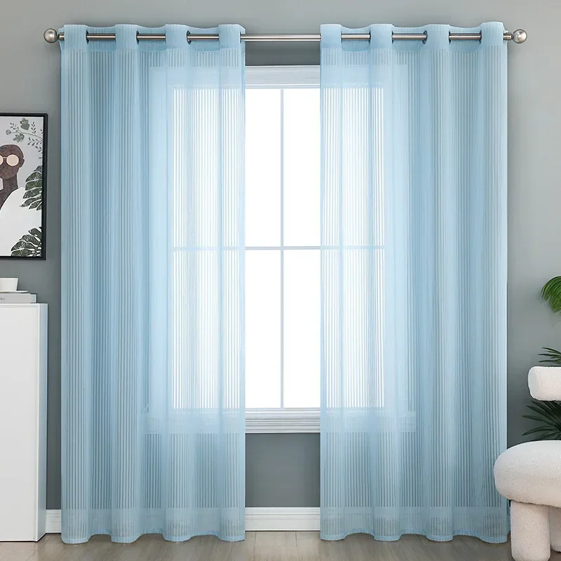 

Striped Gauze Light Transmission Non Transparency Amazon AliExpress Foreign Finished Curtains for Living Dining Room Bedroom