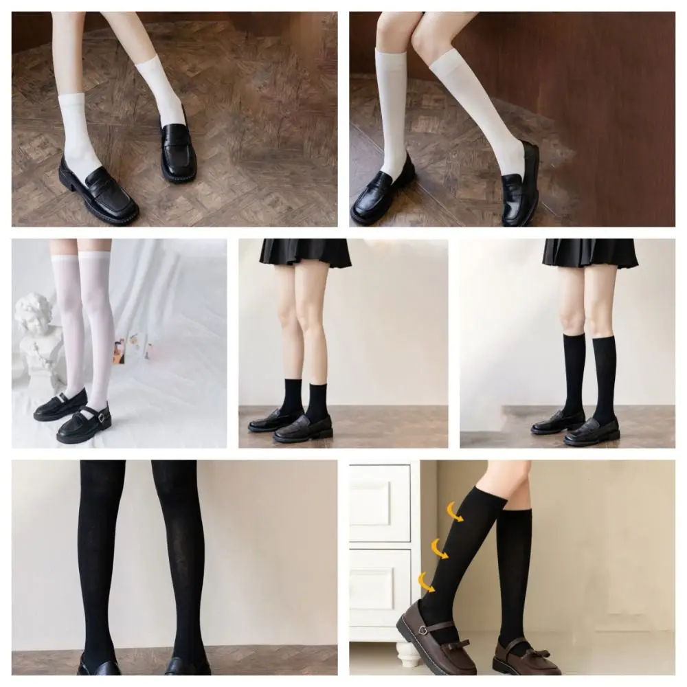 White Harajuku Women Stockings Sweat-absorbent Cotton Jk Lolita Girls Stocks Mid-calf Solid Color Over The Knee Socks