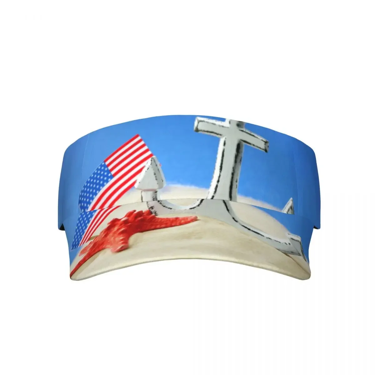 Summer Air Sun Hat Men Women Adjustable Visor UV Protection Top Empty Sports Anchor fish And USA Flag Sunscreen Cap