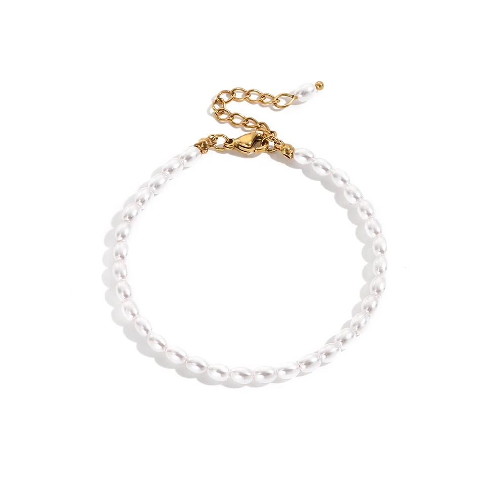 eManco New Oval Imitation Pearl Bracelet Stainless Steel Bracelet Women\'s Birthday Gift