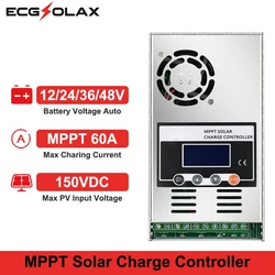 チャージコントローラー,Ecgsolax-ソーラー充電コントローラー,60A,12v,24v,36v,48v,60aレギュレーター,液晶max,pv,150vdc,ソーラーコントローラー