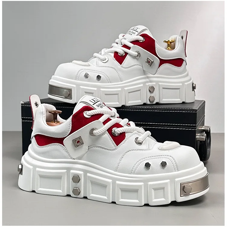 Autumn new thick soled dad shoes European station trendy brand punk willow nail men's invisible inner height increasing men's sh