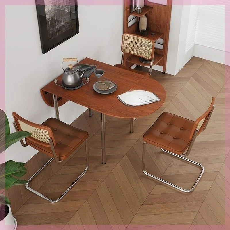 

Minimalist Folding Dining Table and Chair Set - Home Vintage Small-space Table - Stainless Steel Telescopic Dining Table
