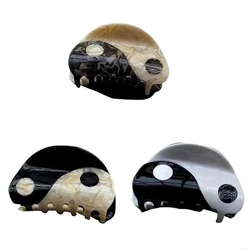 

L5YA Yin Yang Hair Clip Acetate Semicircle Barrettes Retro for Chi Hair Jaw Clips