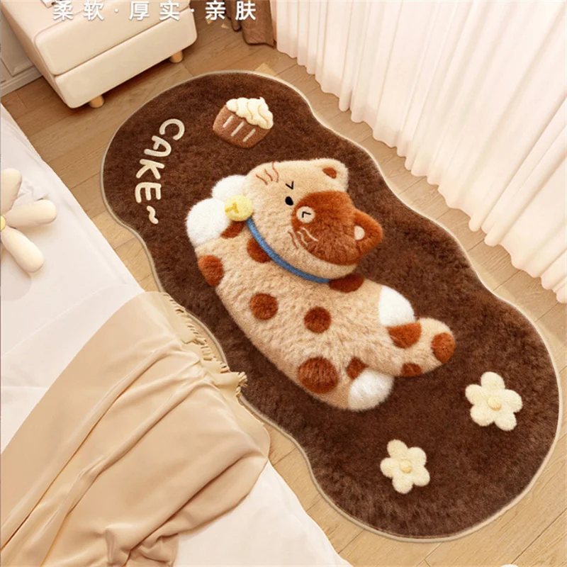 40x120CM Alpaca-Style Long Runner Carpet Soft Stain-Resistant Easy Maintain Small Animal Theme Bedside Rug for Living Room Bedro