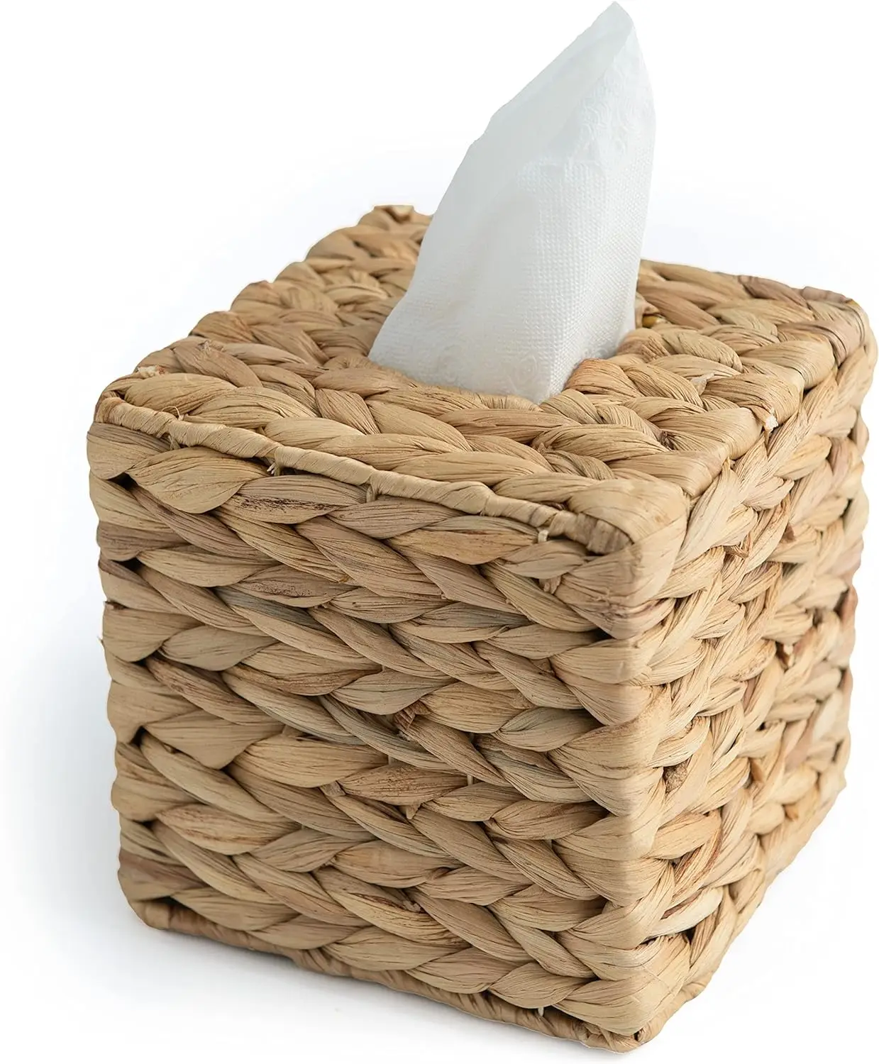 AMOBOX-Tissue Box Holder with Cover, Square Wicker Tissues Cube Box Cover, Woven Facial Tissue Holder on Table and Bathroom